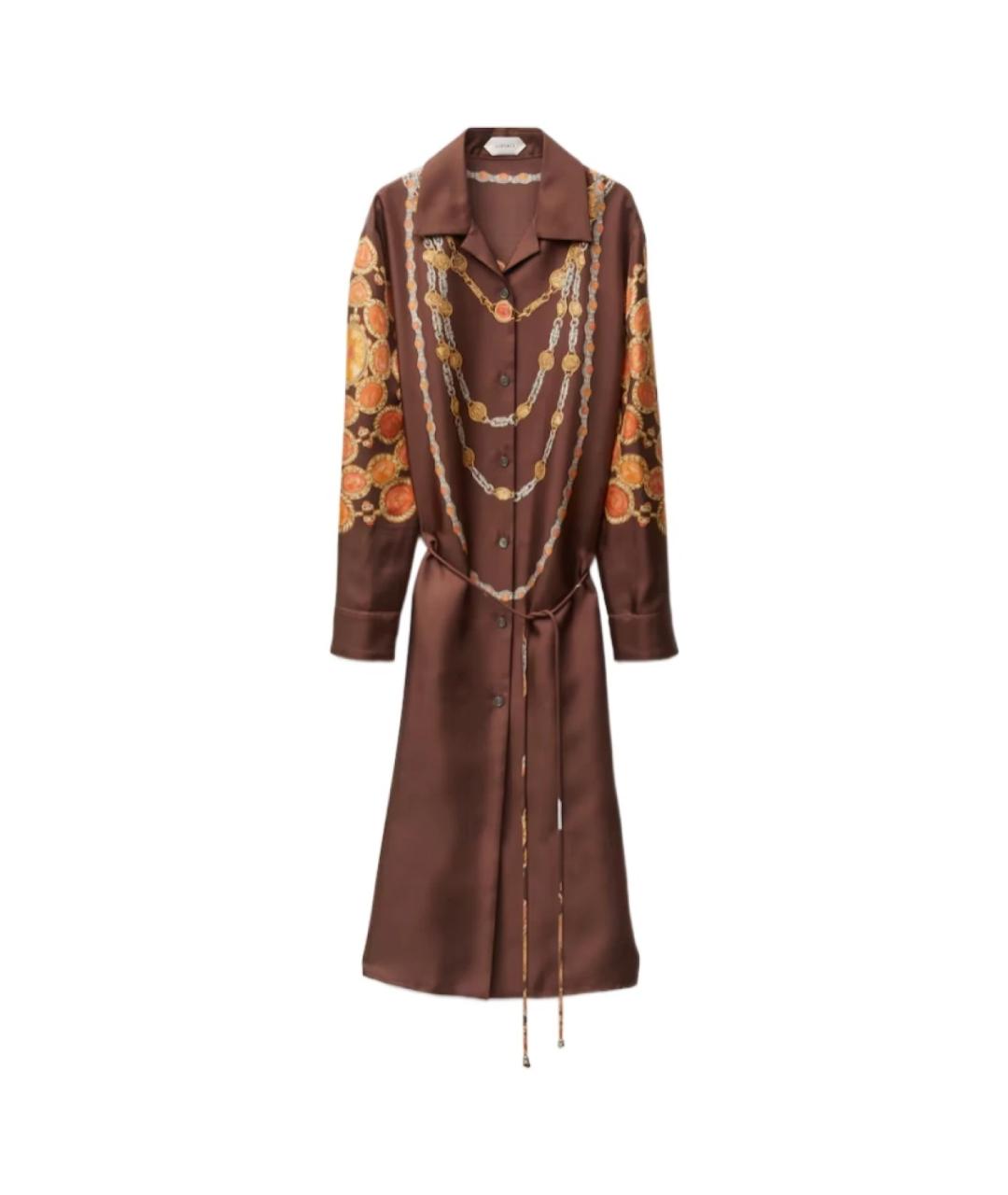 VERSACE Коричневое шелковое повседневное платье, фото 1