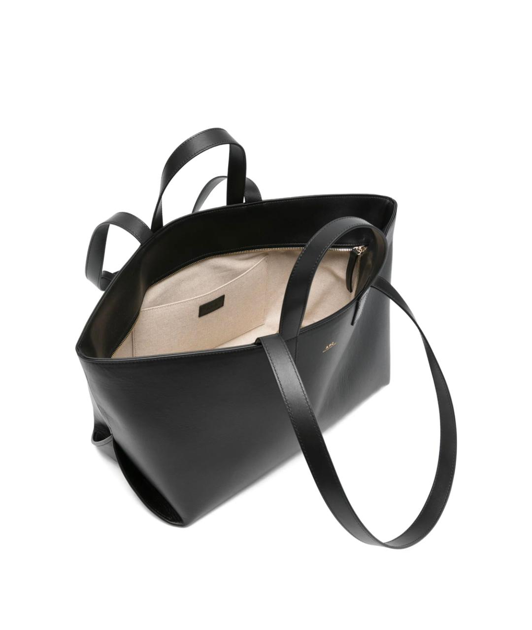 A.P.C. Черная кожаная сумка тоут, фото 3