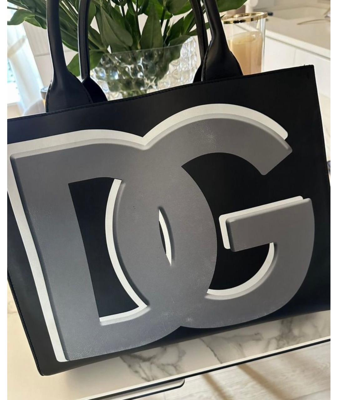 DOLCE&GABBANA Черная кожаная сумка тоут, фото 3