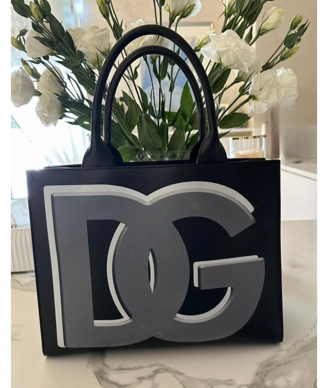 DOLCE&GABBANA Черная кожаная сумка тоут, фото 9