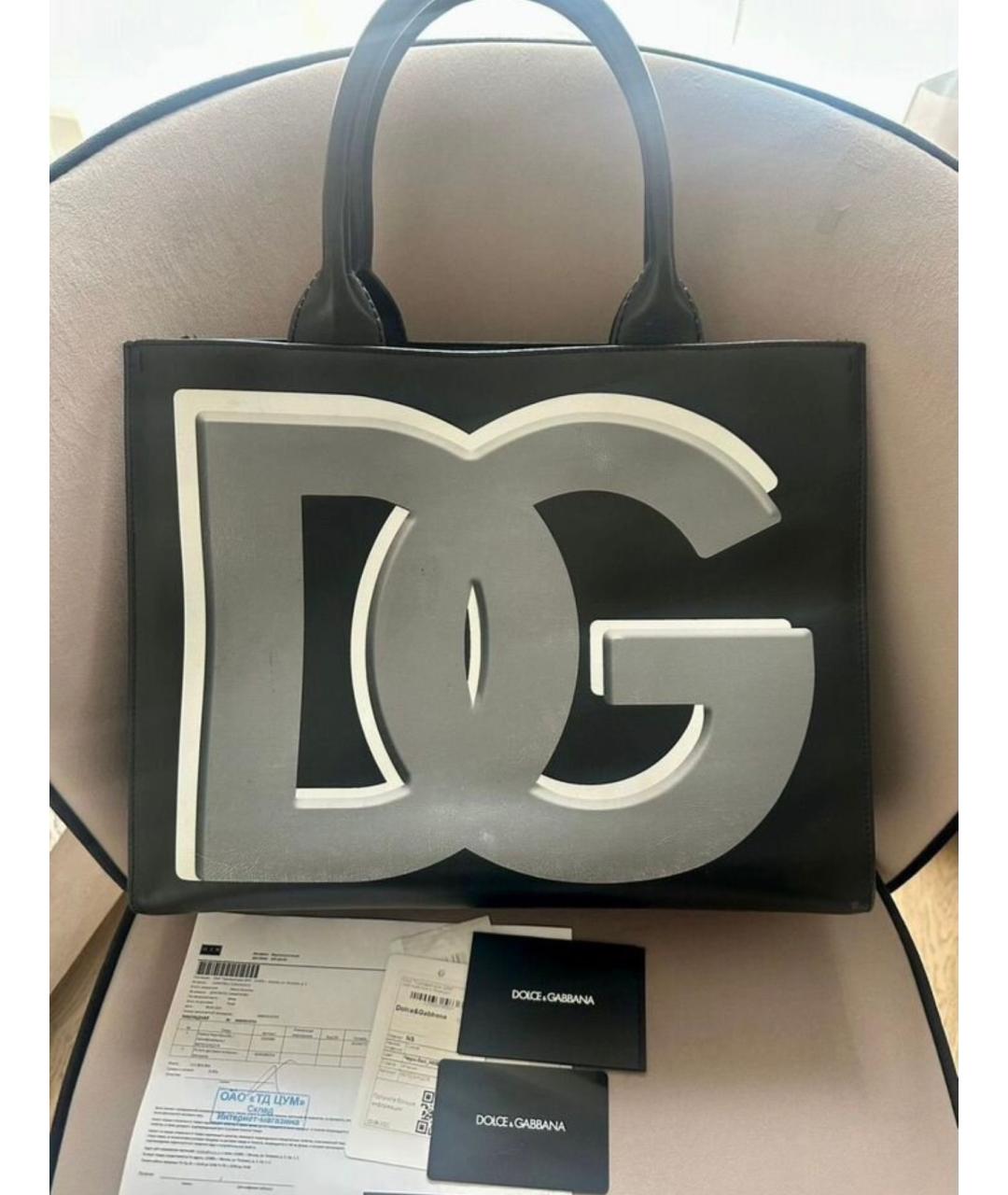 DOLCE&GABBANA Черная кожаная сумка тоут, фото 8