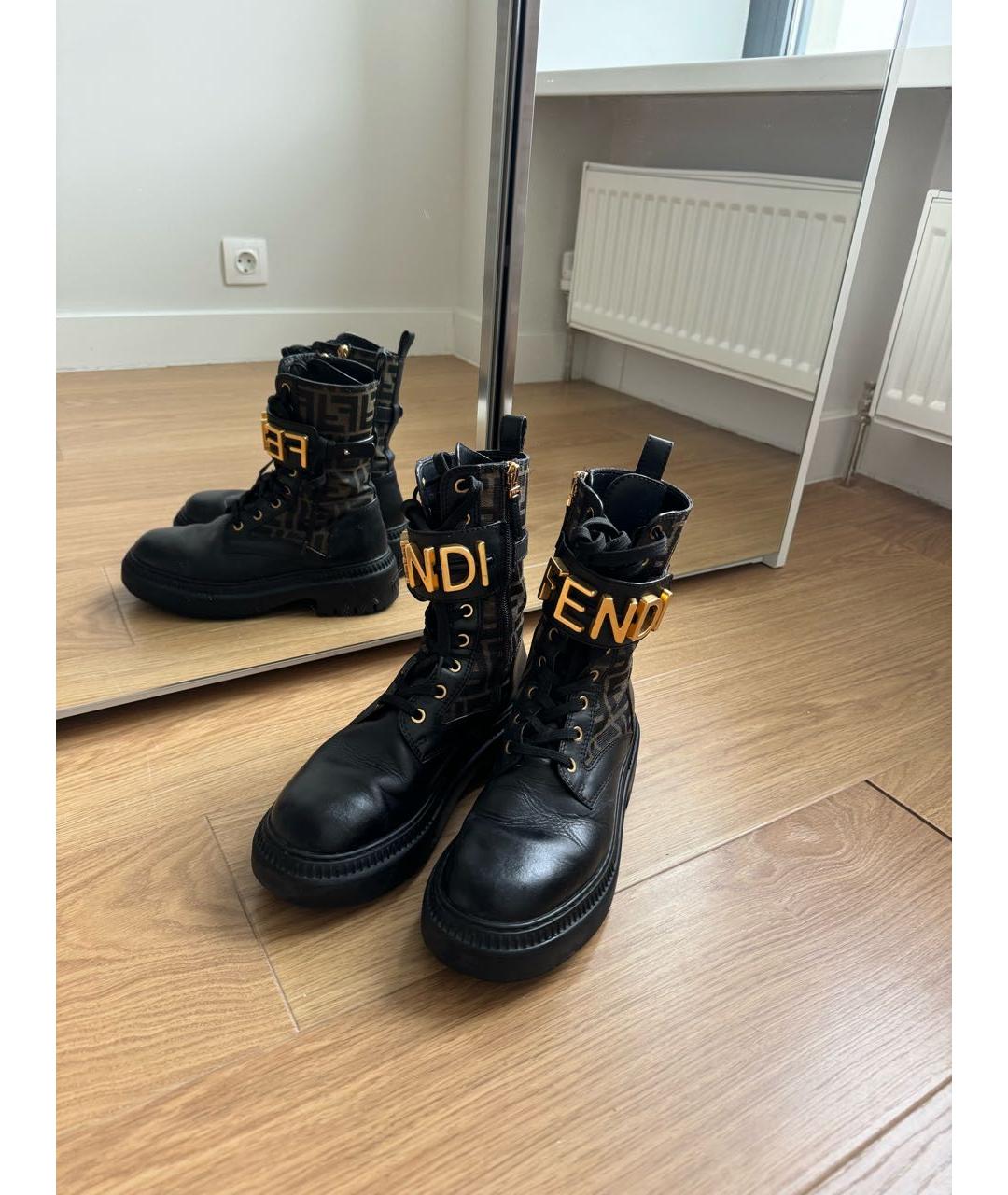 FENDI Черные кожаные ботинки, фото 3