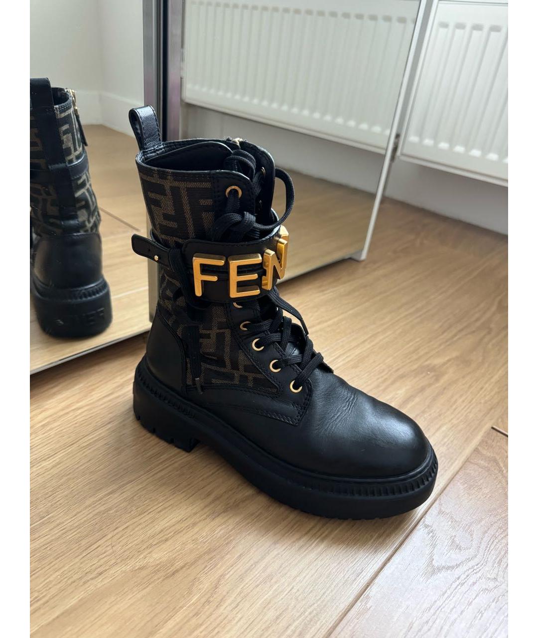 FENDI Черные кожаные ботинки, фото 2