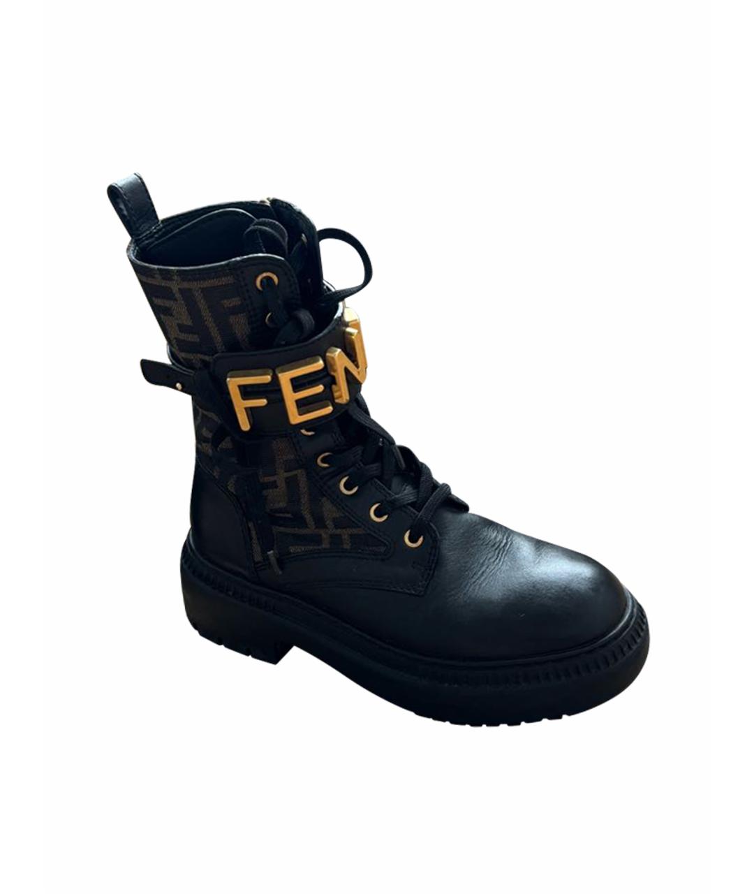 FENDI Черные кожаные ботинки, фото 1