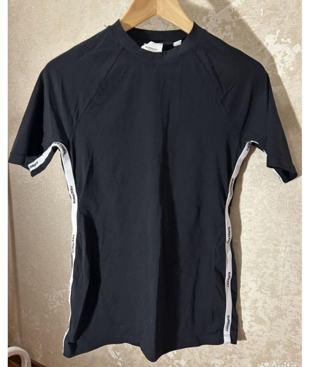 BURBERRY Черная хлопко-эластановая футболка, фото 7