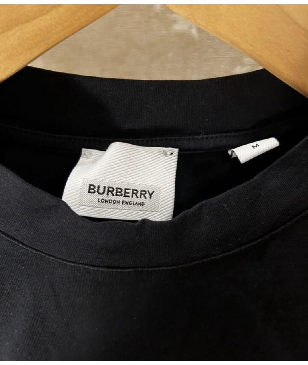 BURBERRY Черная хлопко-эластановая футболка, фото 6