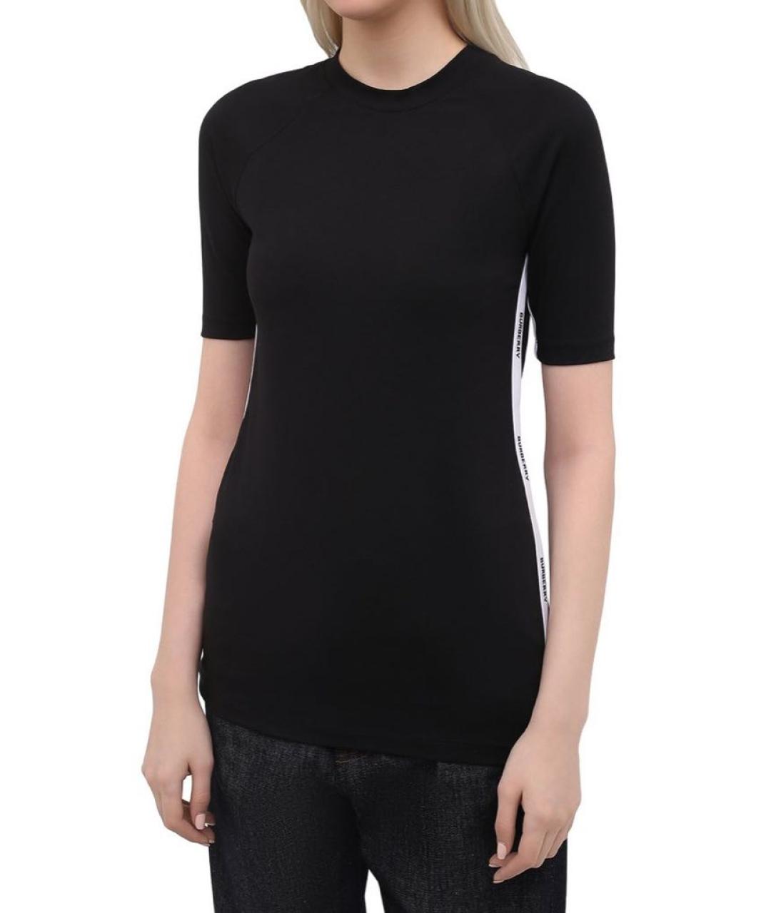 BURBERRY Черная хлопко-эластановая футболка, фото 4