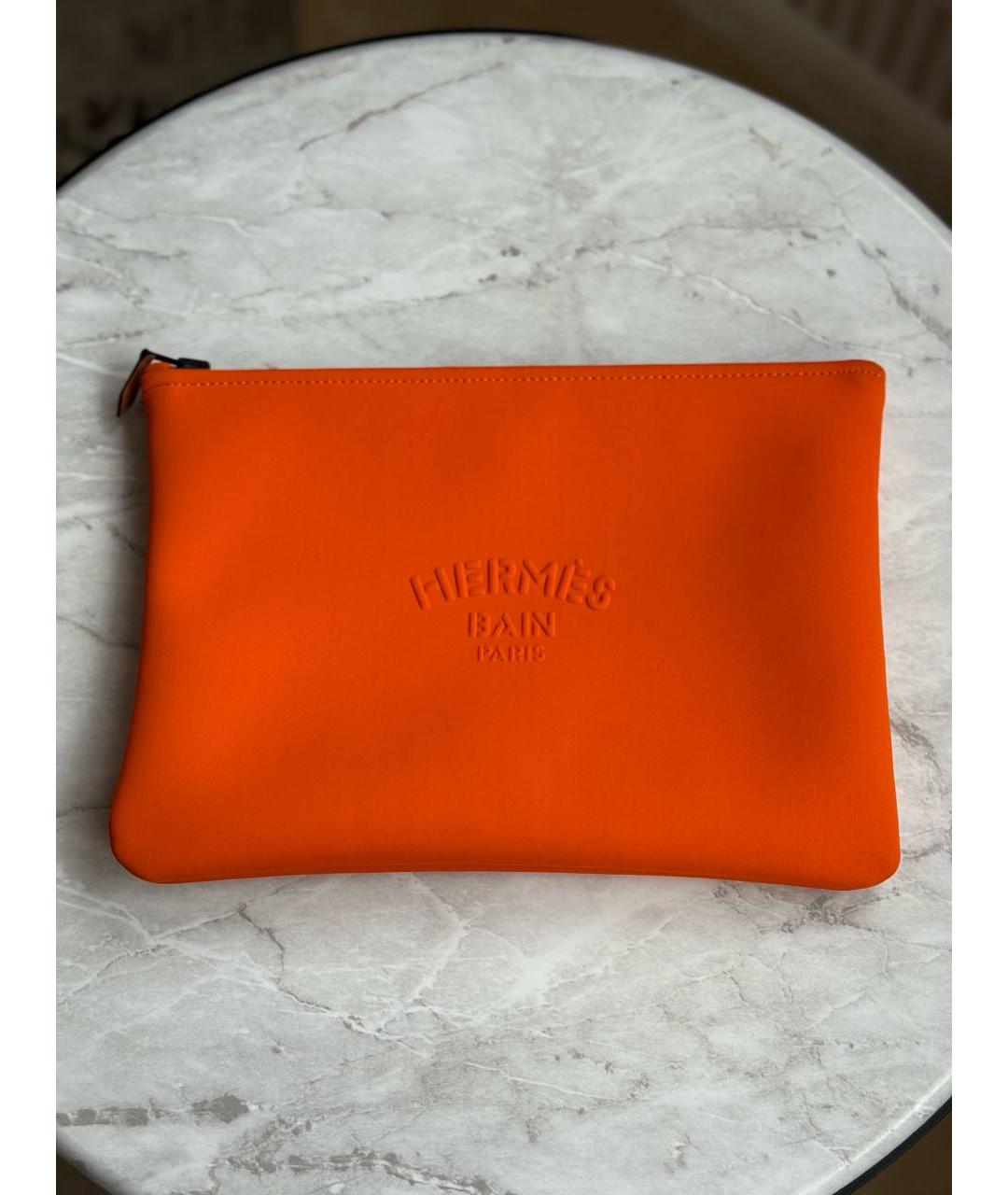HERMES Оранжевая синтетическая косметичка, фото 3