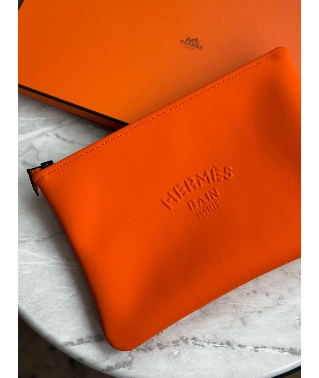 HERMES Оранжевая синтетическая косметичка, фото 2