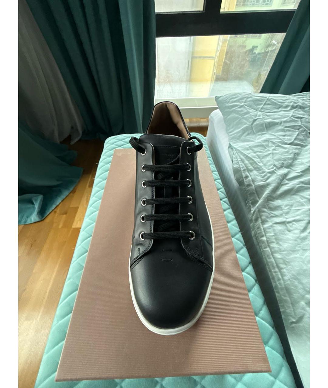 GIANVITO ROSSI Черные кожаные низкие кроссовки / кеды, фото 2