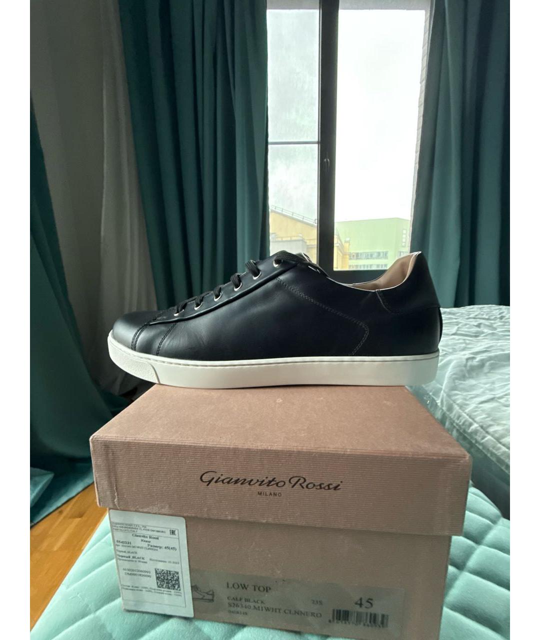 GIANVITO ROSSI Черные кожаные низкие кроссовки / кеды, фото 8