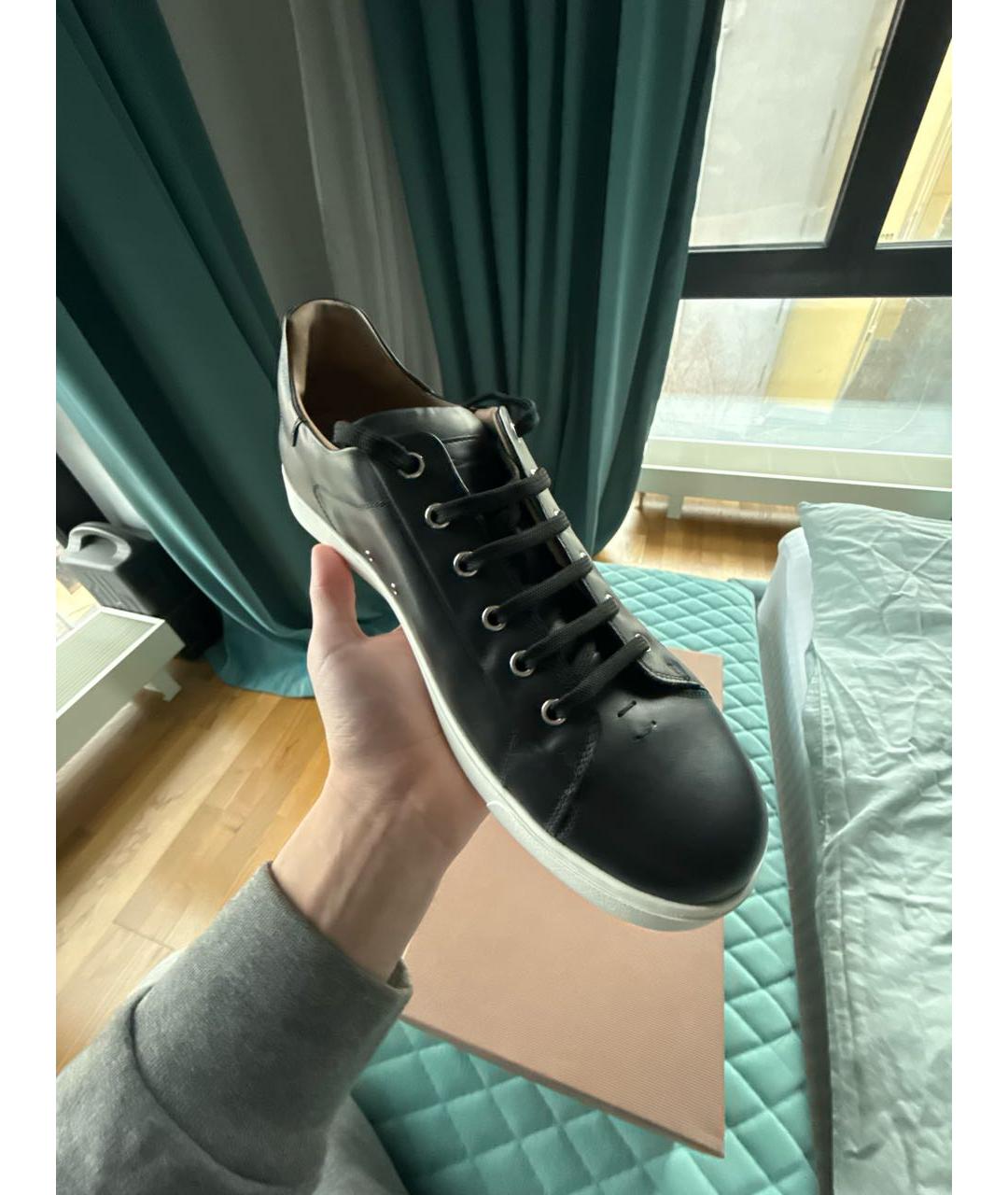 GIANVITO ROSSI Черные кожаные низкие кроссовки / кеды, фото 6