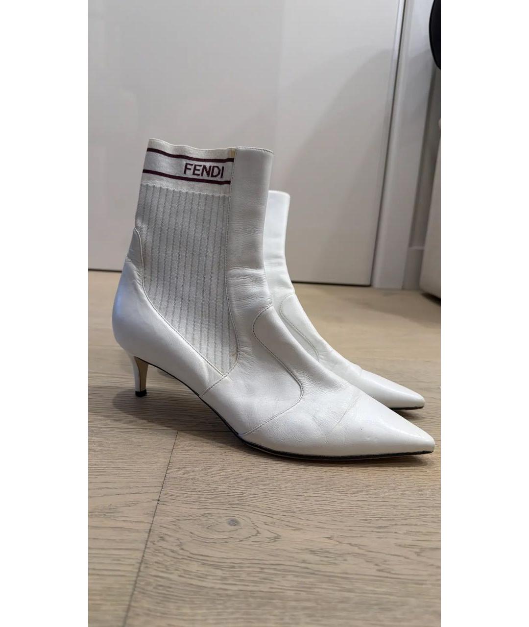 FENDI Белые кожаные ботильоны, фото 6