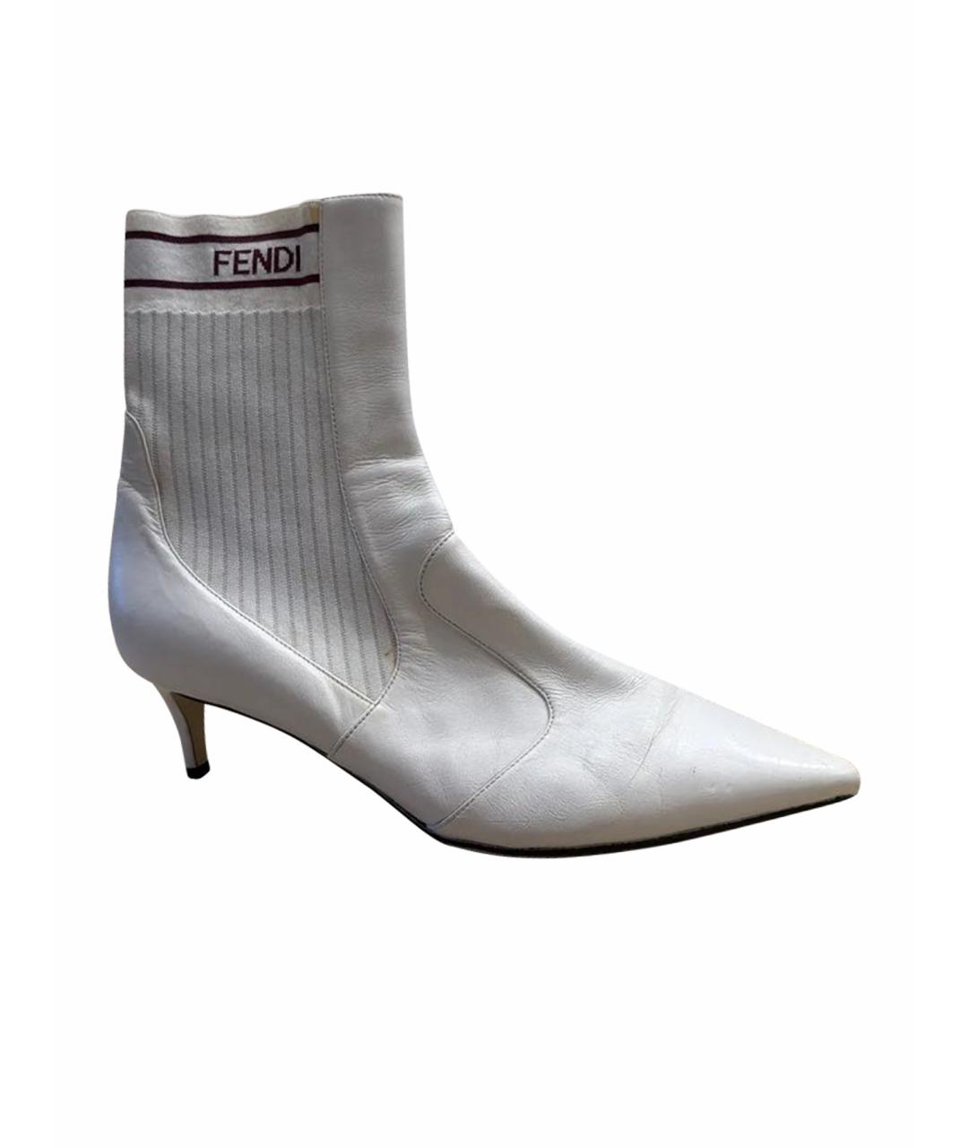 FENDI Белые кожаные ботильоны, фото 1