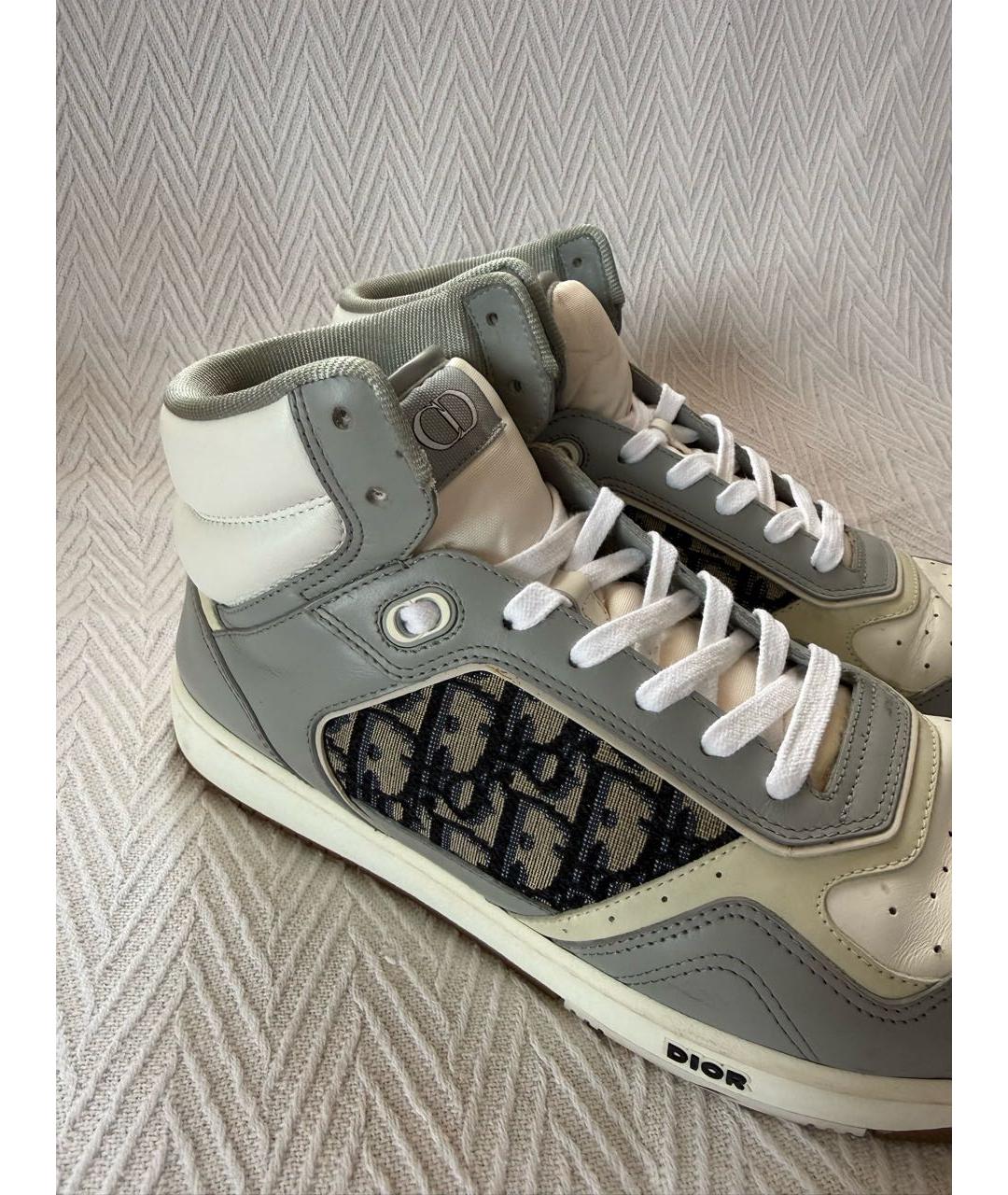 CHRISTIAN DIOR Серые кожаные высокие кроссовки / кеды, фото 6