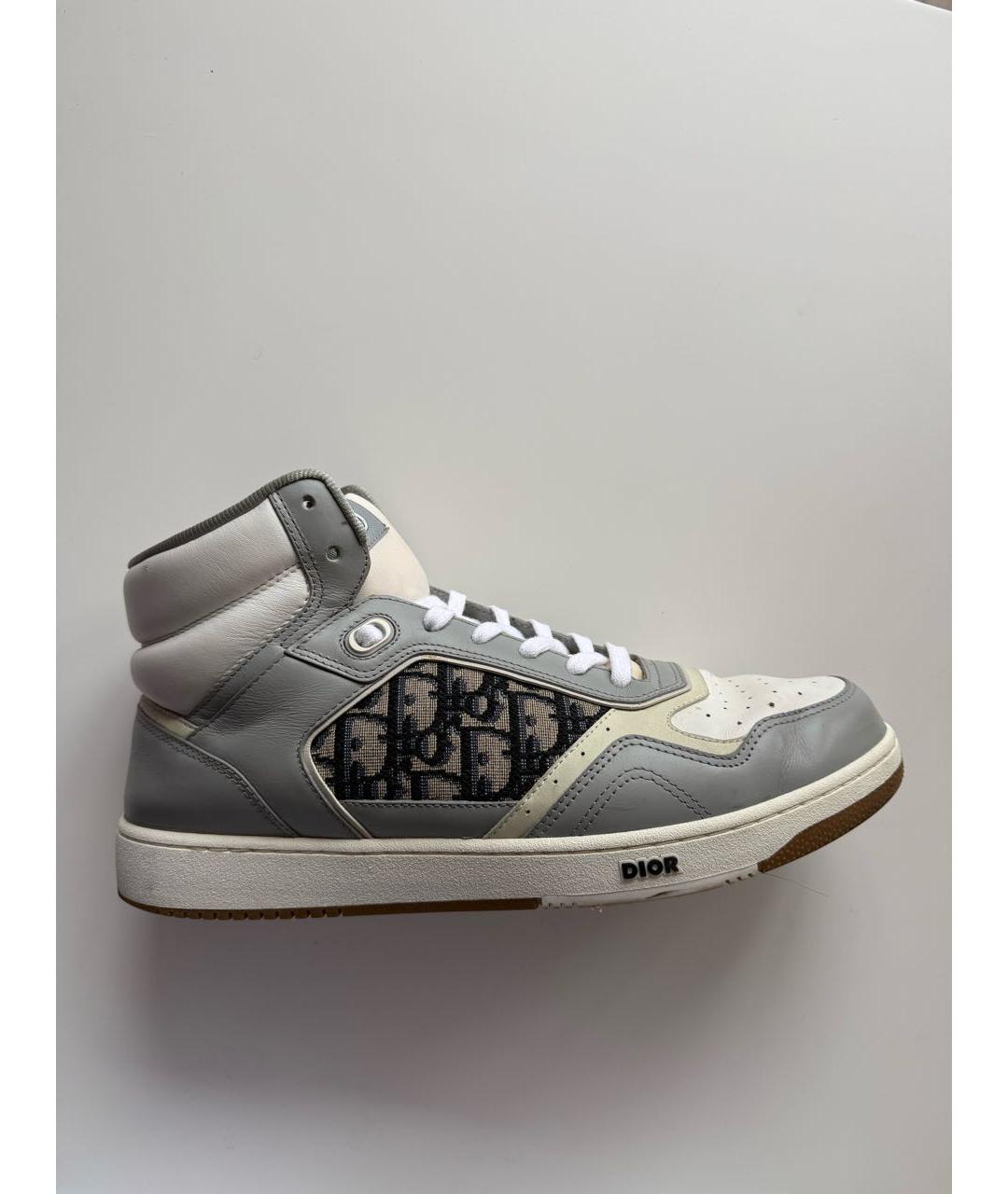 CHRISTIAN DIOR Серые кожаные высокие кроссовки / кеды, фото 9