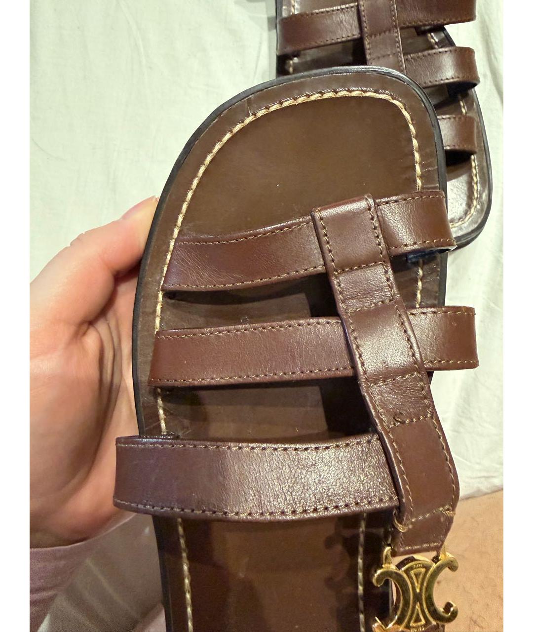 CELINE Коричневые кожаные сандалии, фото 5