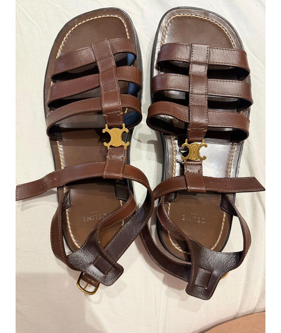 CELINE Коричневые кожаные сандалии, фото 3