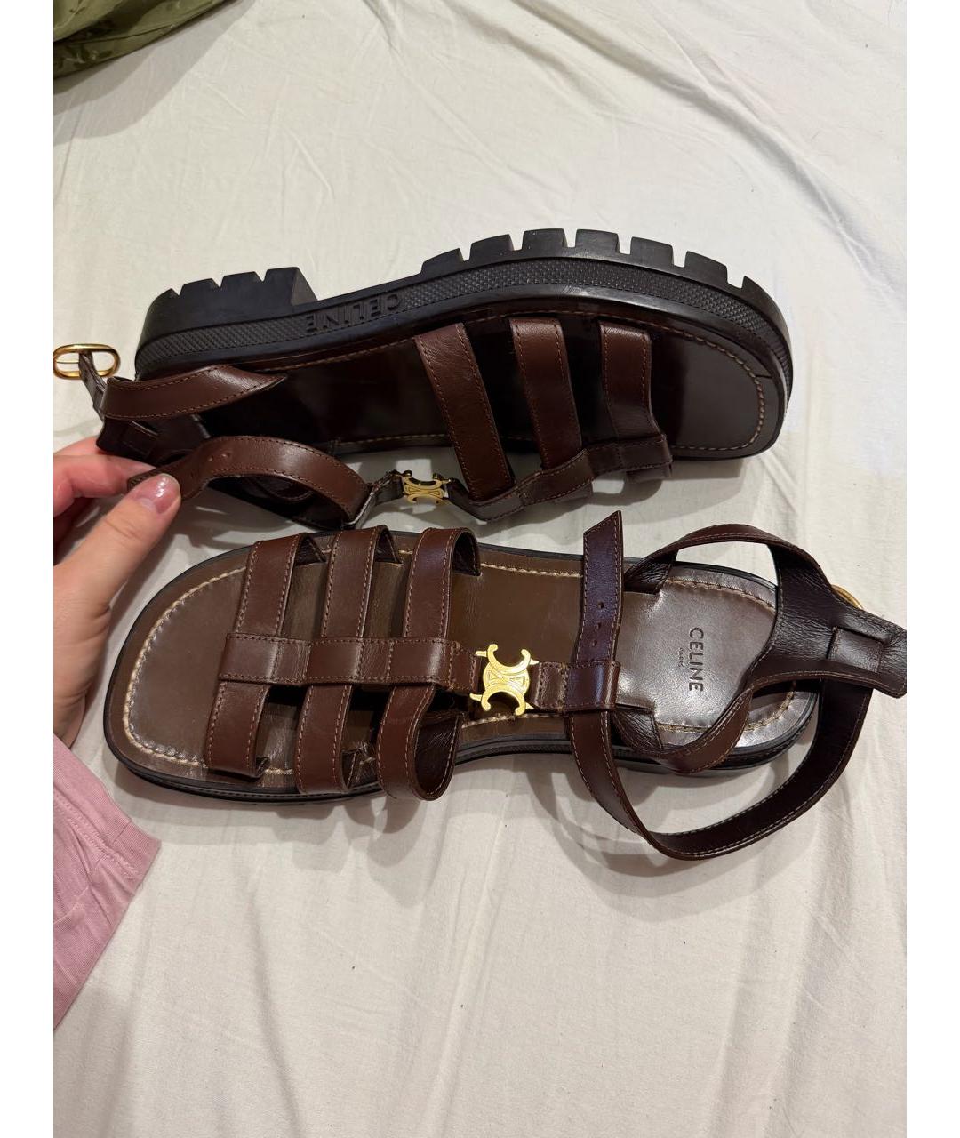 CELINE Коричневые кожаные сандалии, фото 9