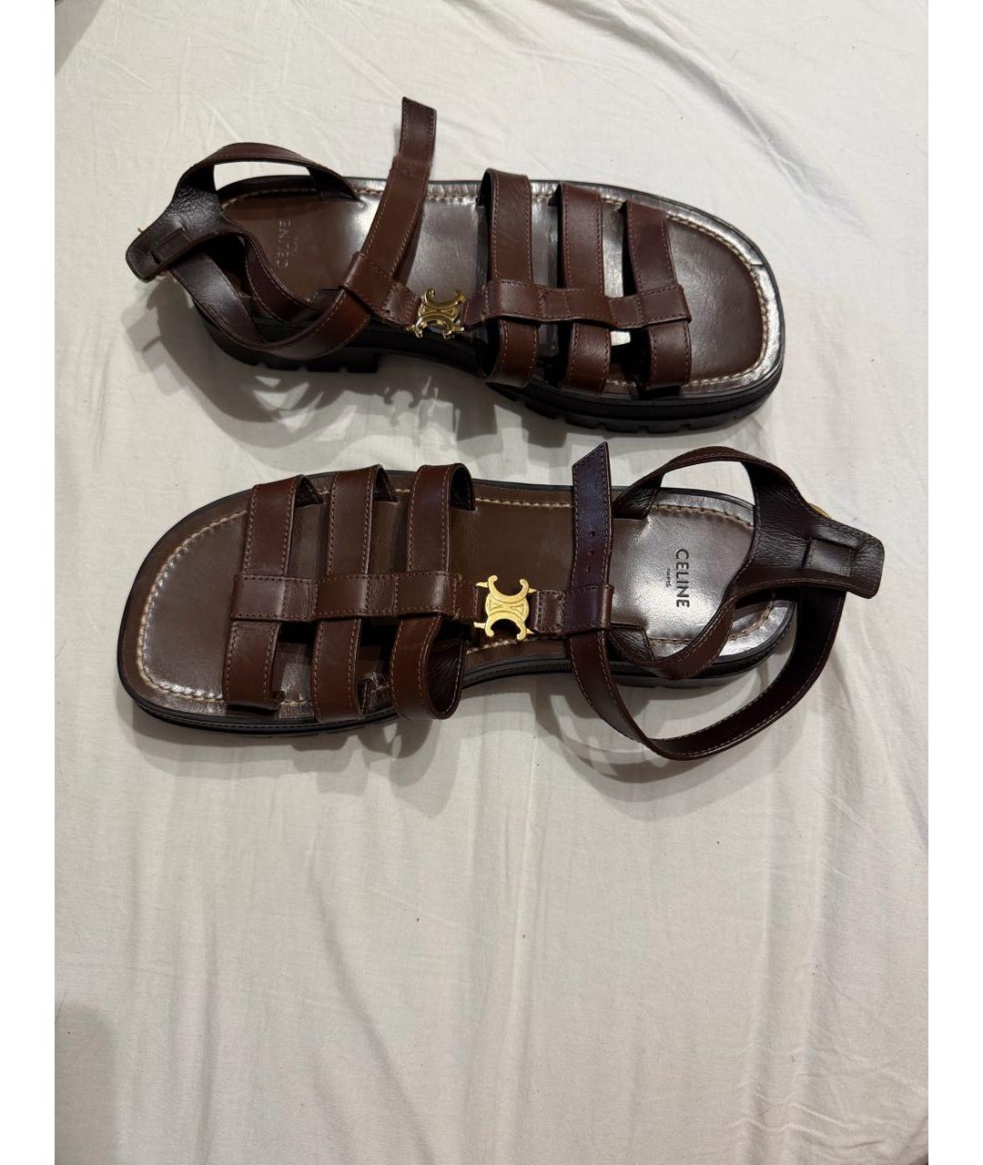 CELINE Коричневые кожаные сандалии, фото 2