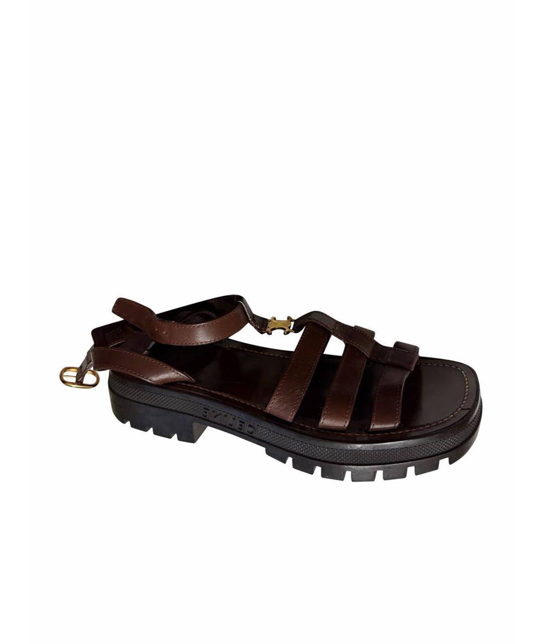 CELINE Коричневые кожаные сандалии, фото 1