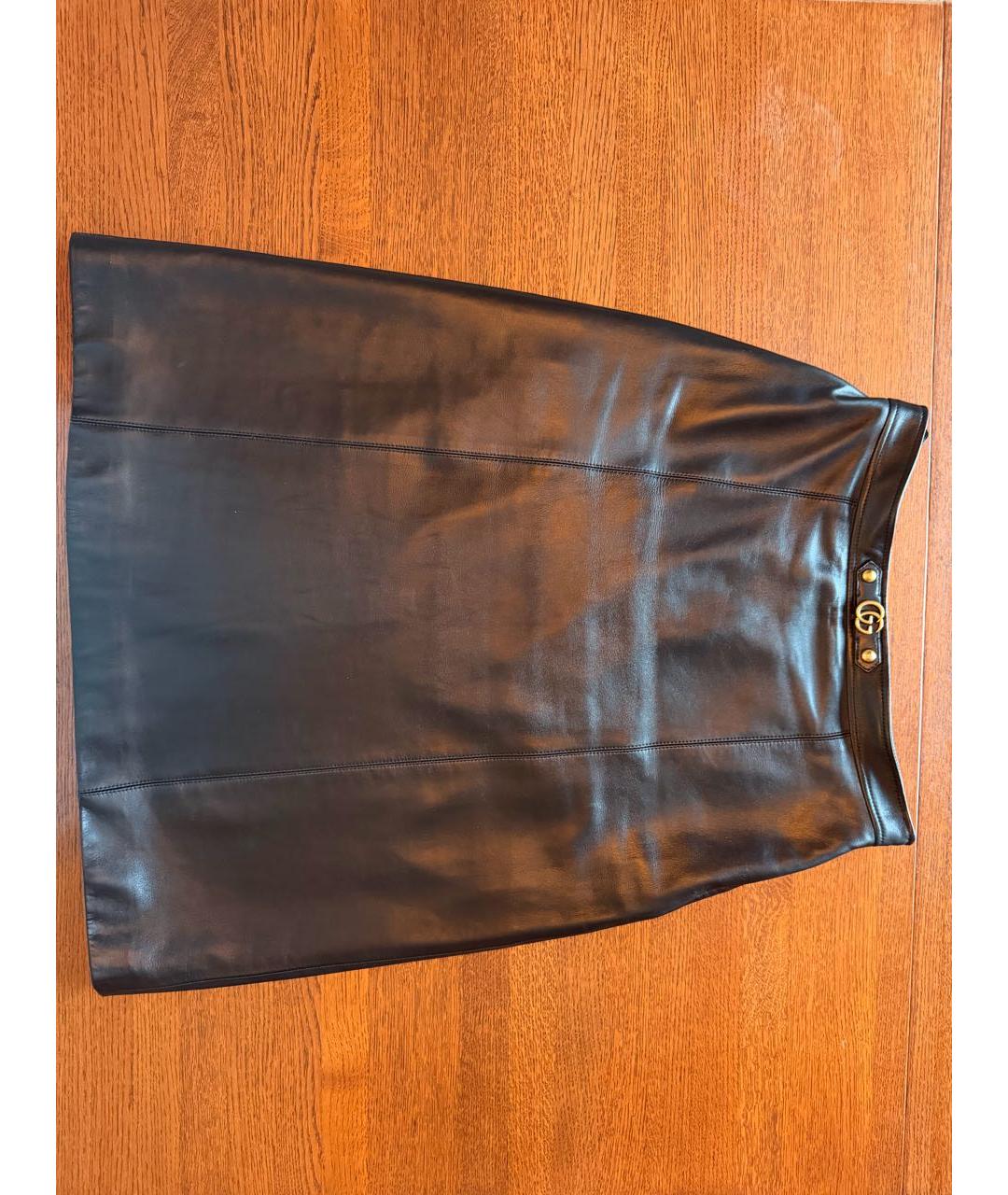 GUCCI Черная кожаная юбка миди, фото 7