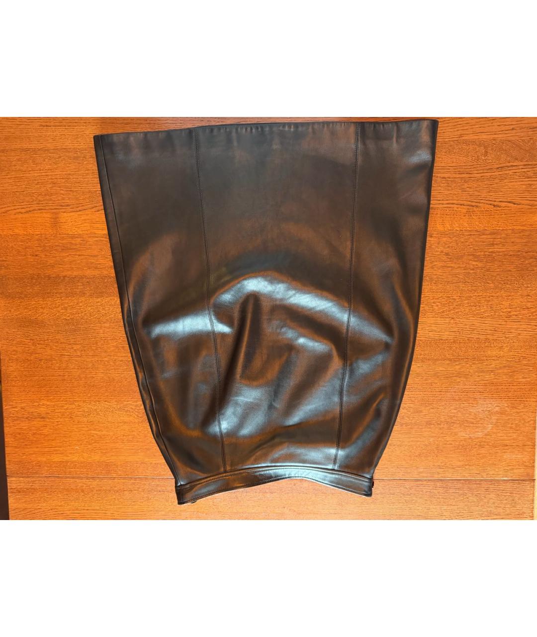 GUCCI Черная кожаная юбка миди, фото 2