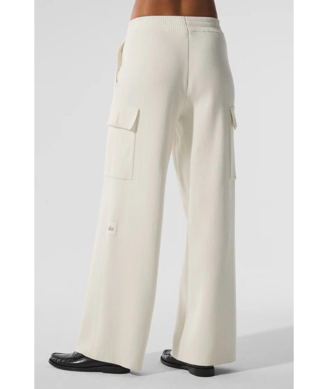 ALO YOGA Бежевые хлопко-эластановые брюки широкие, фото 4