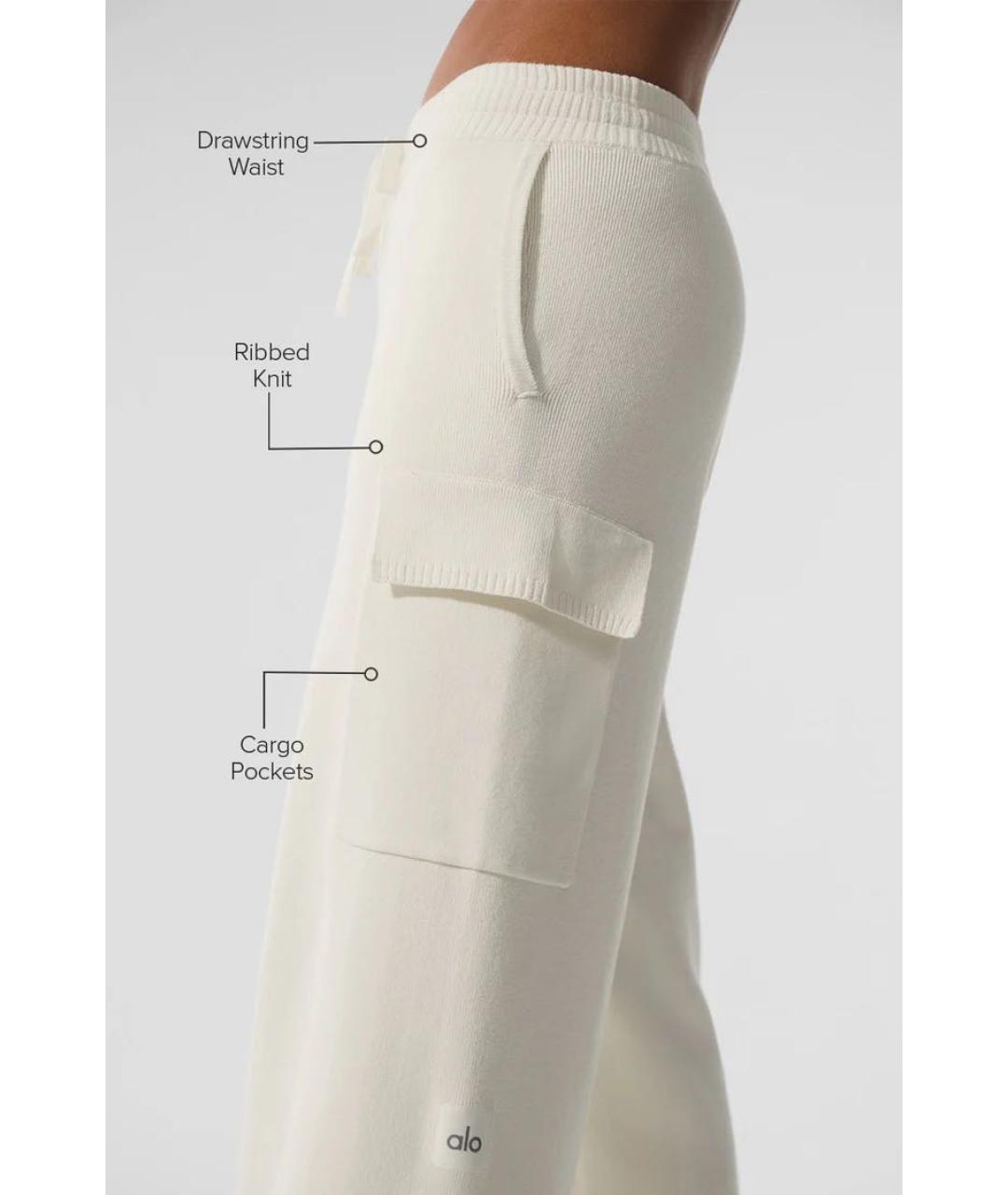 ALO YOGA Бежевые хлопко-эластановые брюки широкие, фото 3