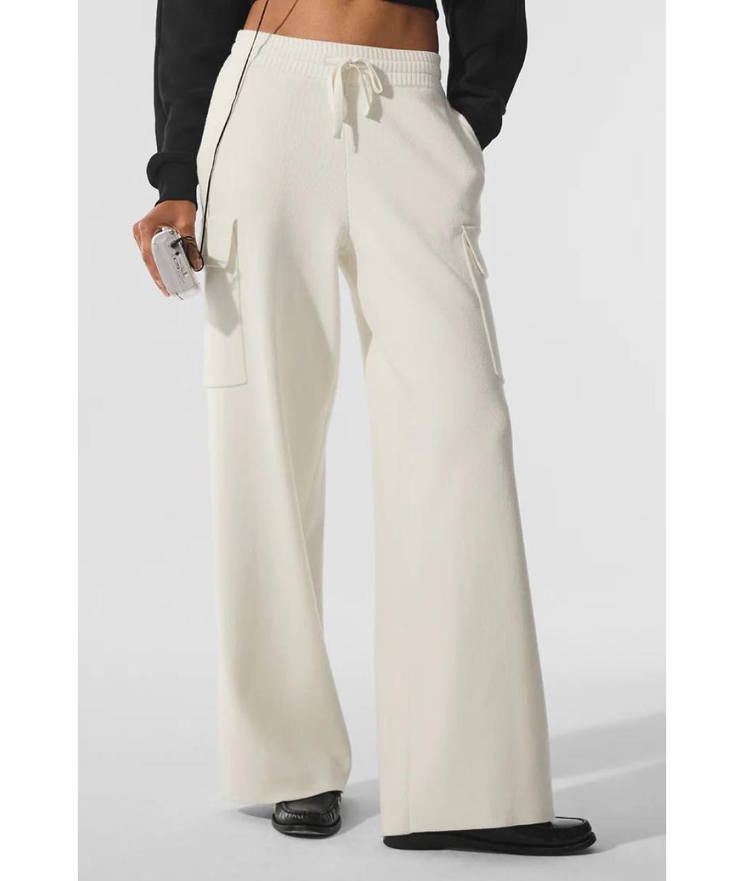 ALO YOGA Бежевые хлопко-эластановые брюки широкие, фото 2