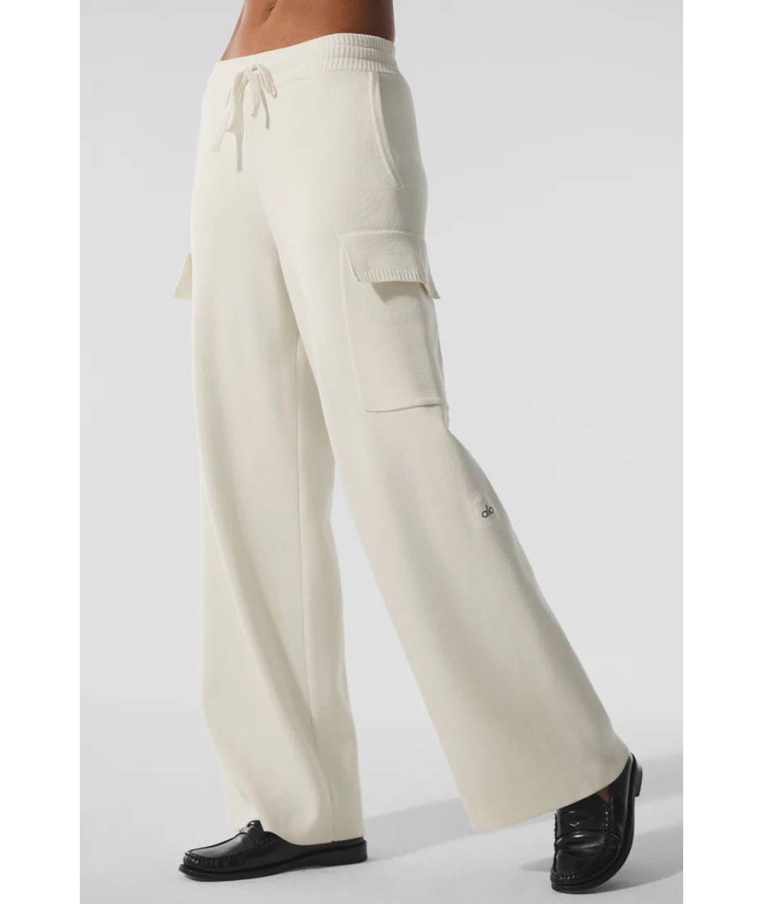 ALO YOGA Бежевые хлопко-эластановые брюки широкие, фото 5