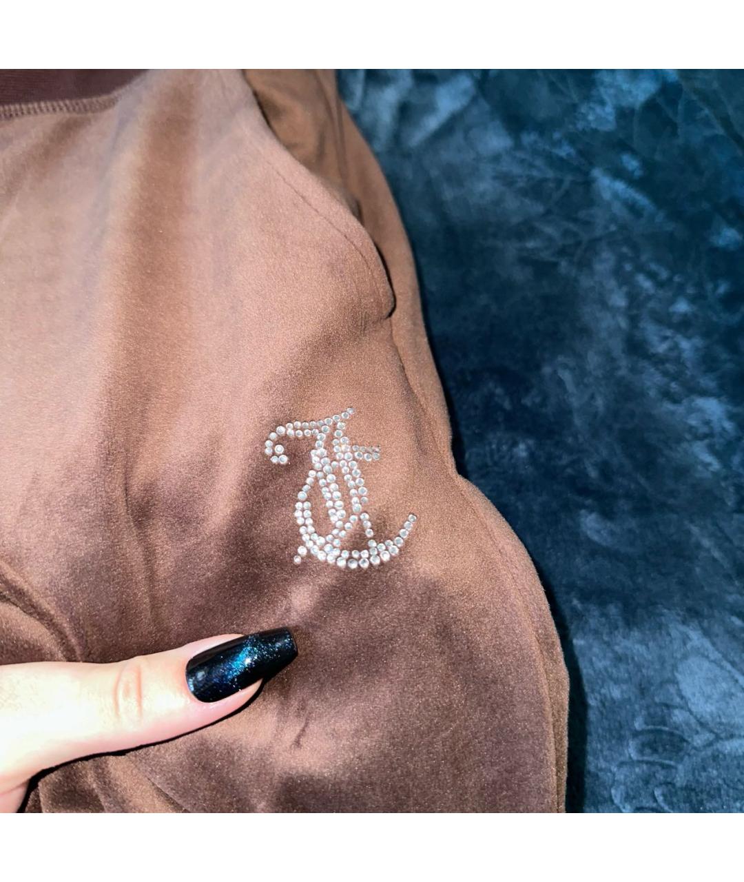 JUICY COUTURE Коричневые велюровые прямые брюки, фото 4