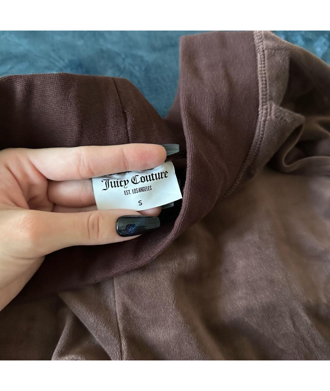 JUICY COUTURE Коричневые велюровые прямые брюки, фото 6