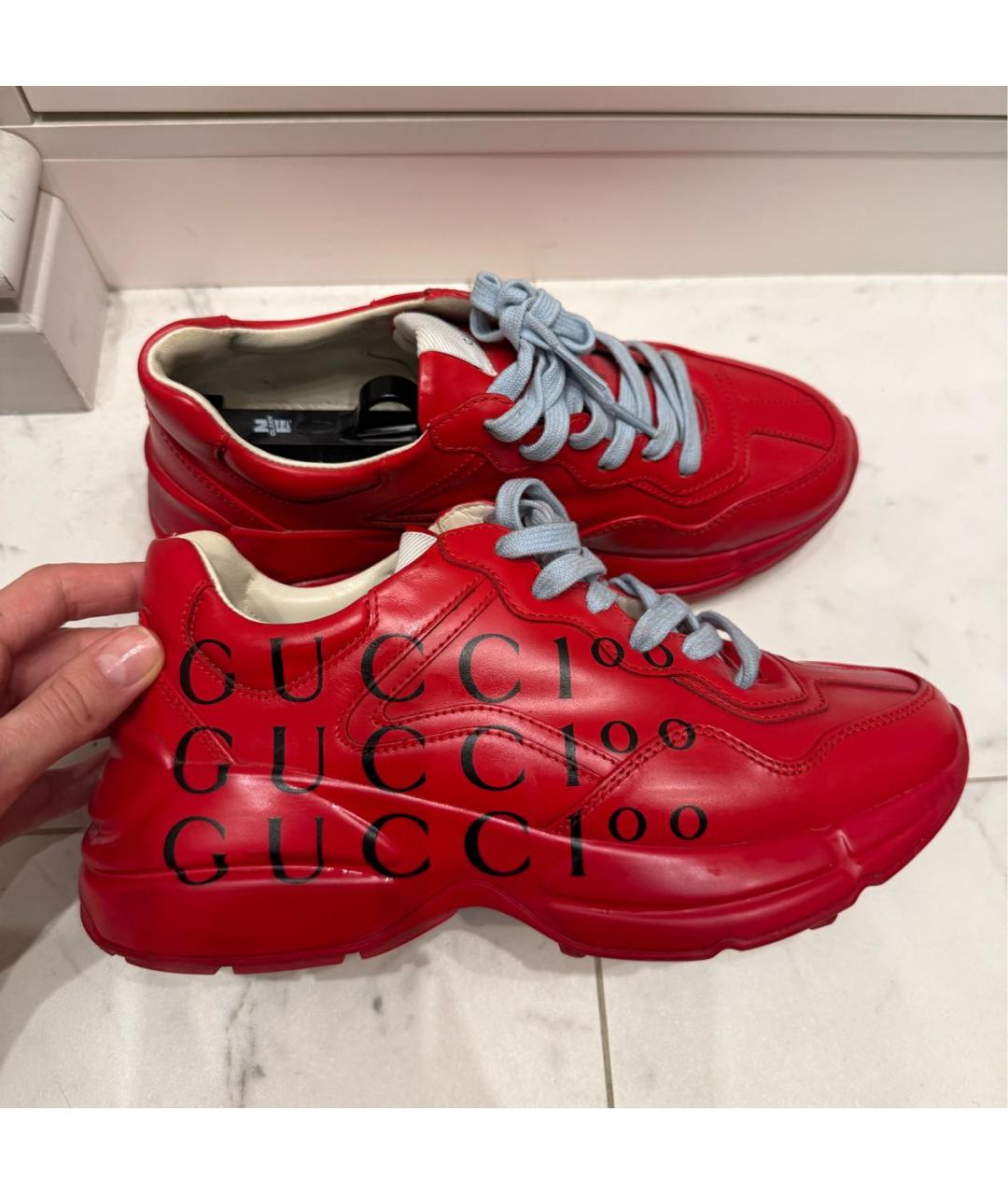 GUCCI Красные кожаные кроссовки, фото 7