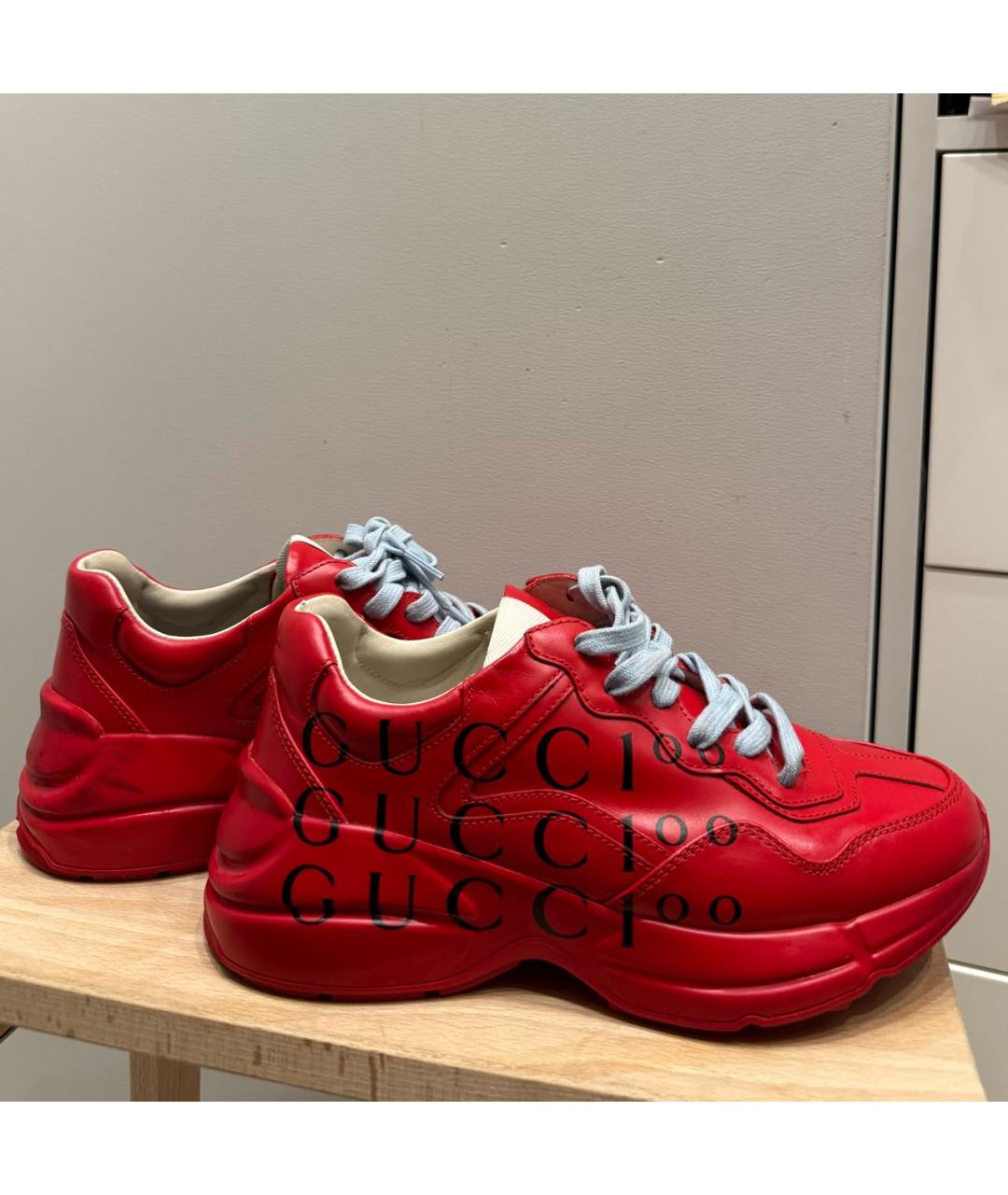 GUCCI Красные кожаные кроссовки, фото 8