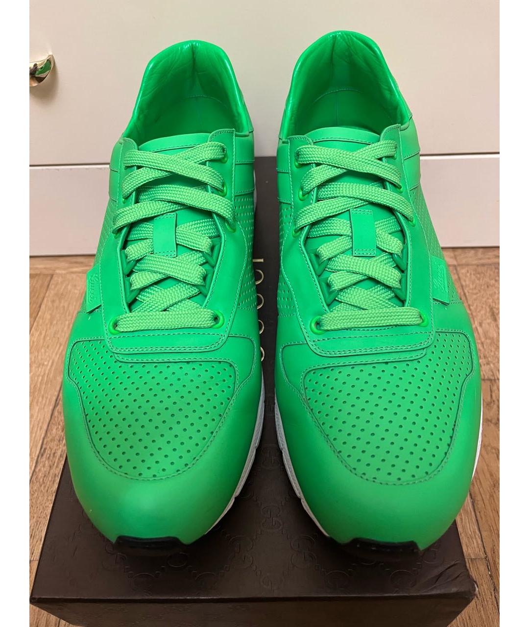 GUCCI Салатовые кожаные низкие кроссовки / кеды, фото 2