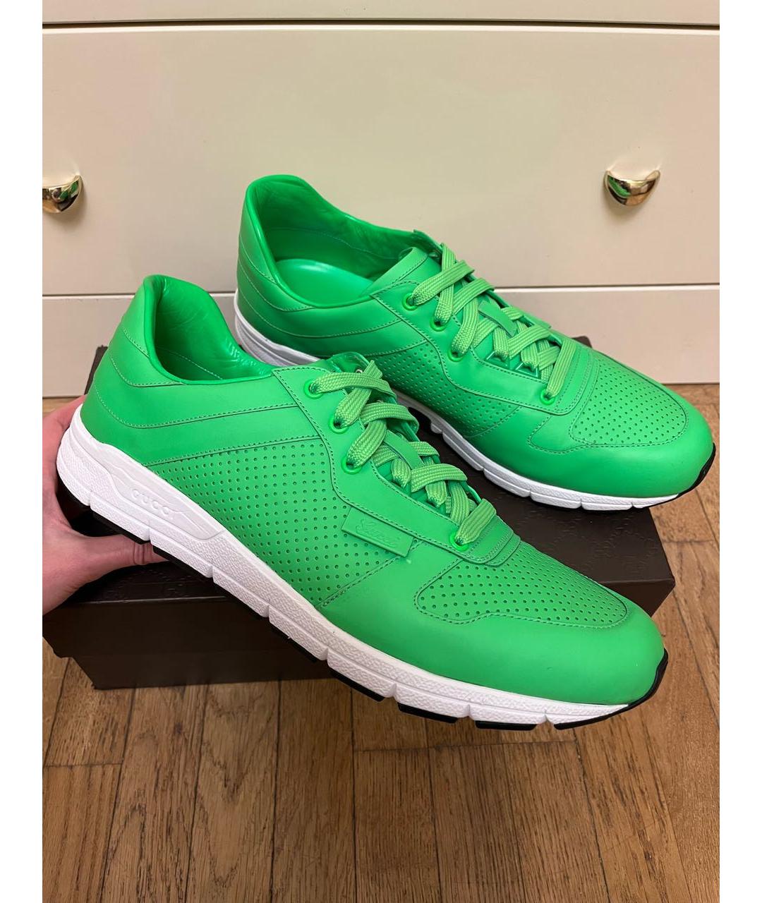 GUCCI Салатовые кожаные низкие кроссовки / кеды, фото 4