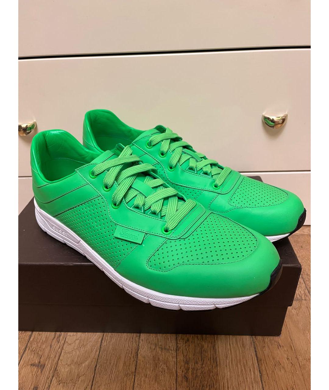 GUCCI Салатовые кожаные низкие кроссовки / кеды, фото 5