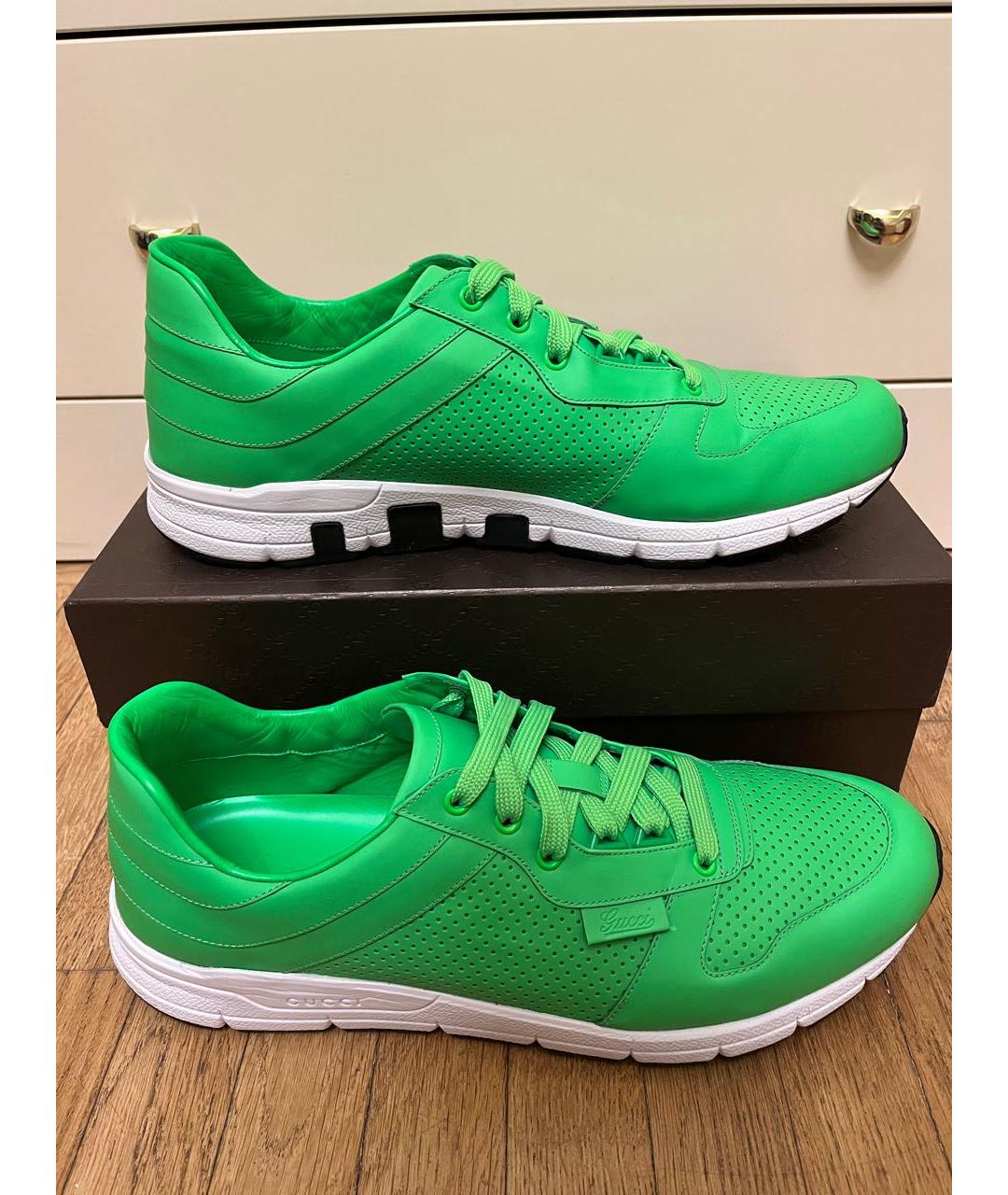 GUCCI Салатовые кожаные низкие кроссовки / кеды, фото 6