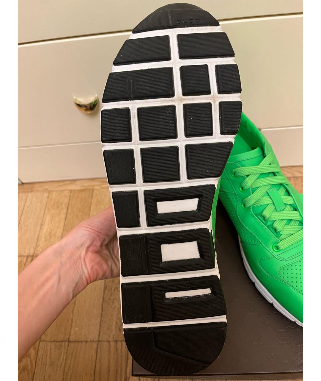 GUCCI Салатовые кожаные низкие кроссовки / кеды, фото 8
