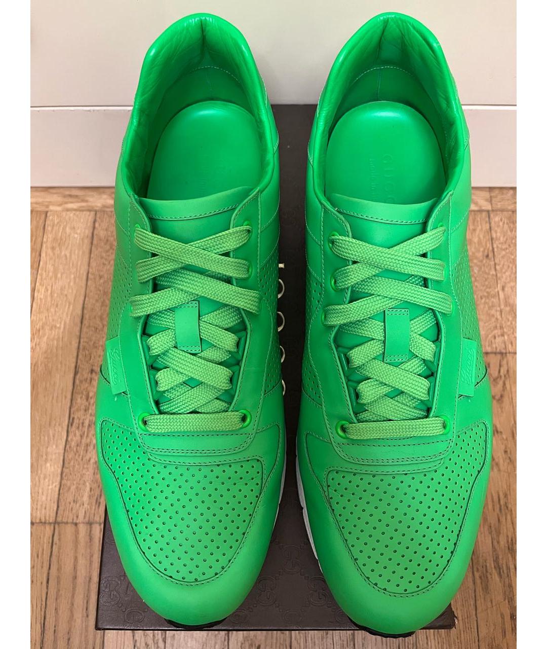 GUCCI Салатовые кожаные низкие кроссовки / кеды, фото 3