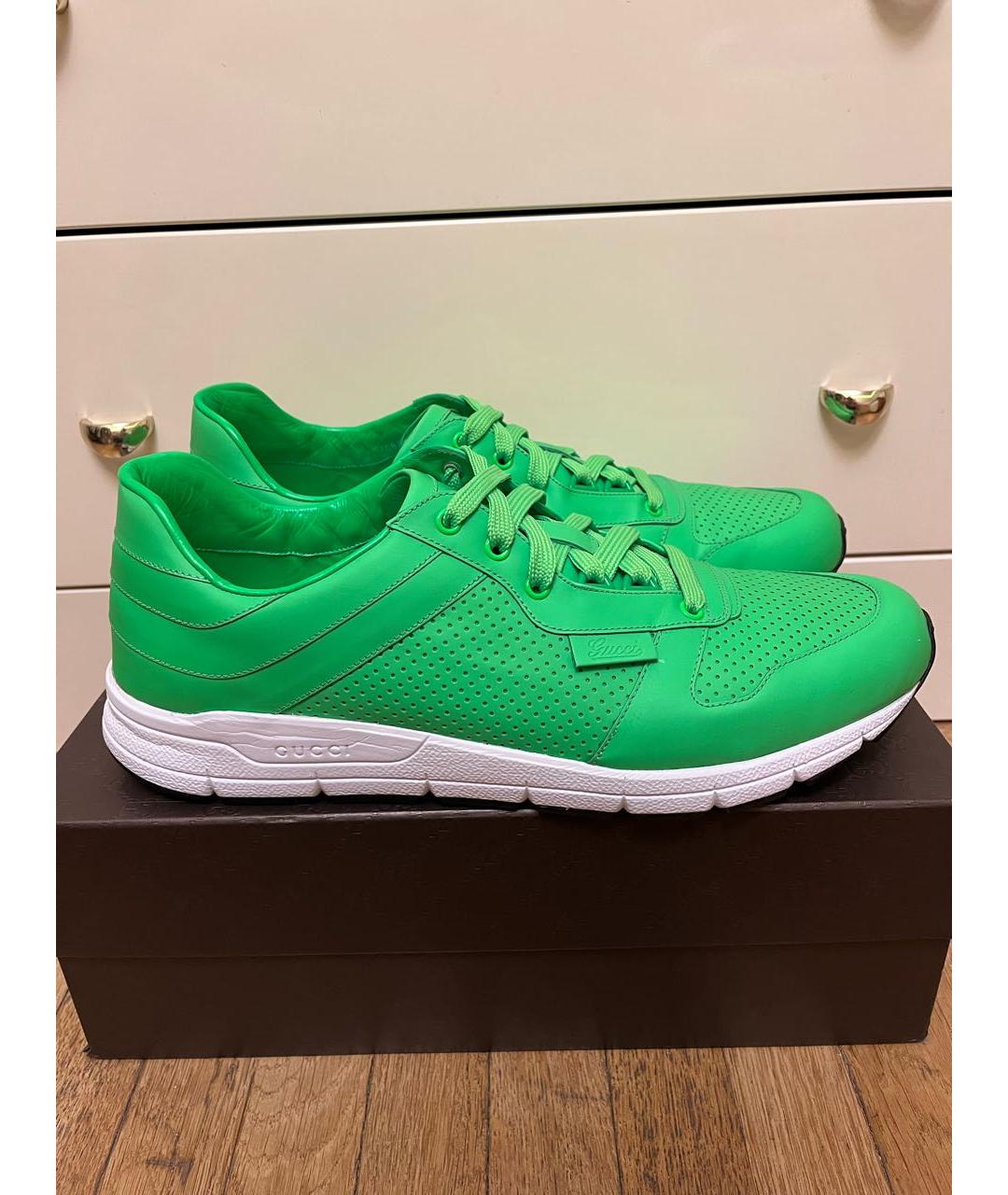 GUCCI Салатовые кожаные низкие кроссовки / кеды, фото 9