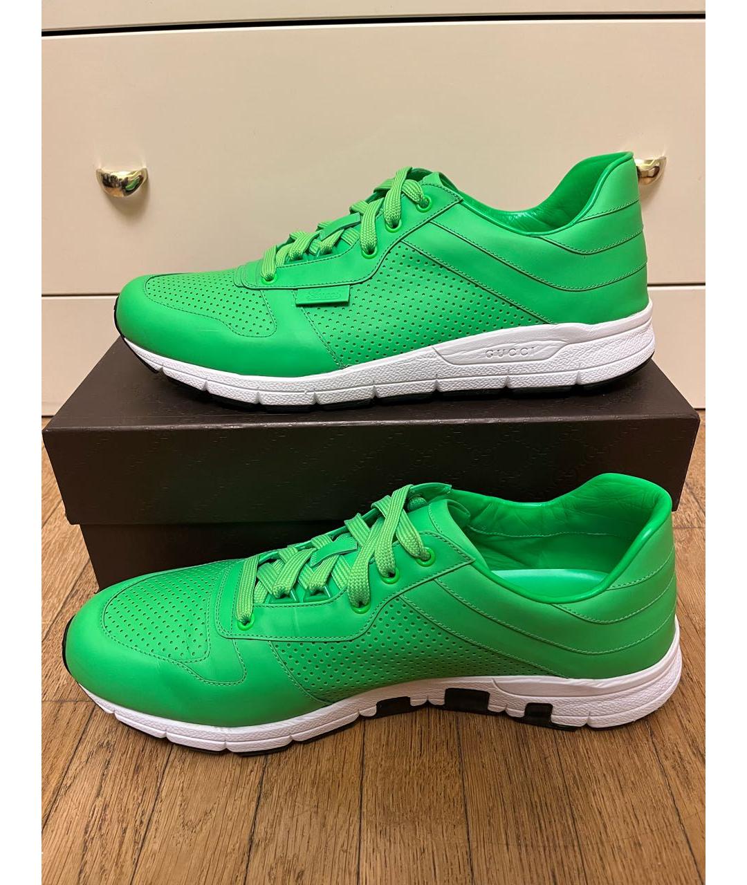 GUCCI Салатовые кожаные низкие кроссовки / кеды, фото 7