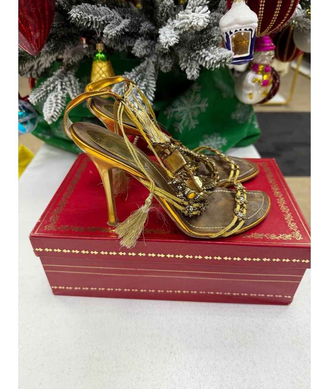 RENE CAOVILLA Золотые кожаные босоножки, фото 6