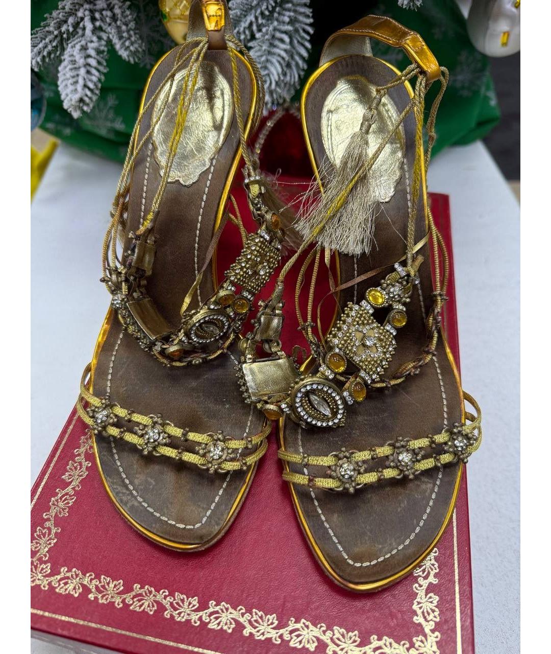 RENE CAOVILLA Золотые кожаные босоножки, фото 2