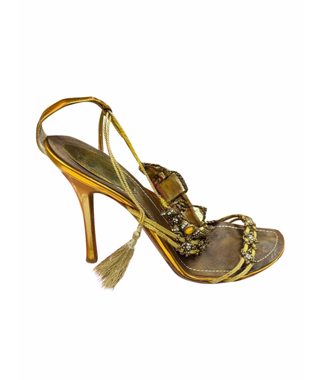 RENE CAOVILLA Золотые кожаные босоножки, фото 1