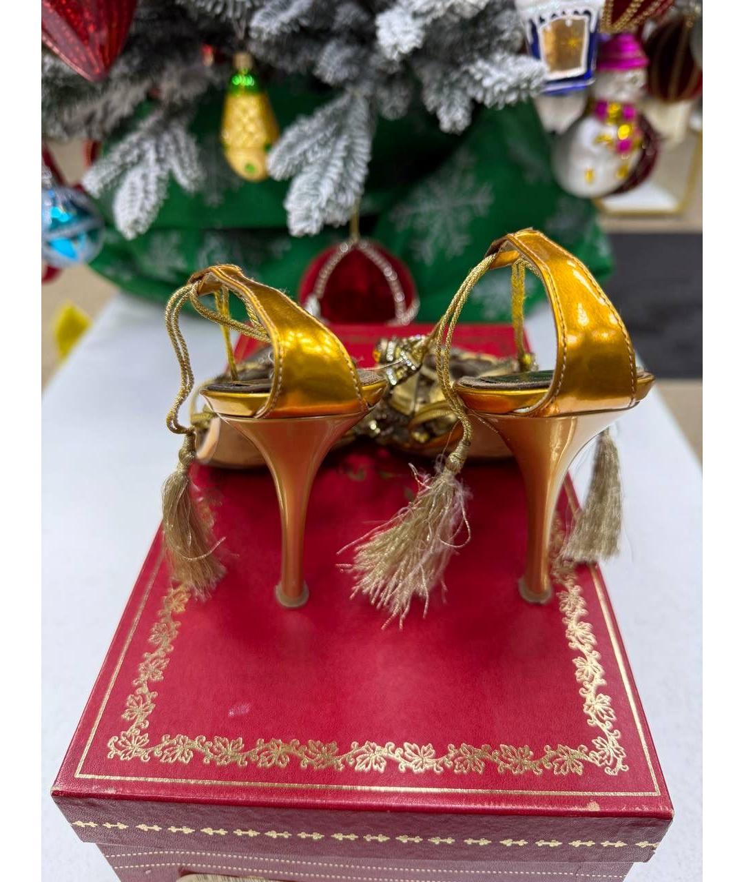 RENE CAOVILLA Золотые кожаные босоножки, фото 4