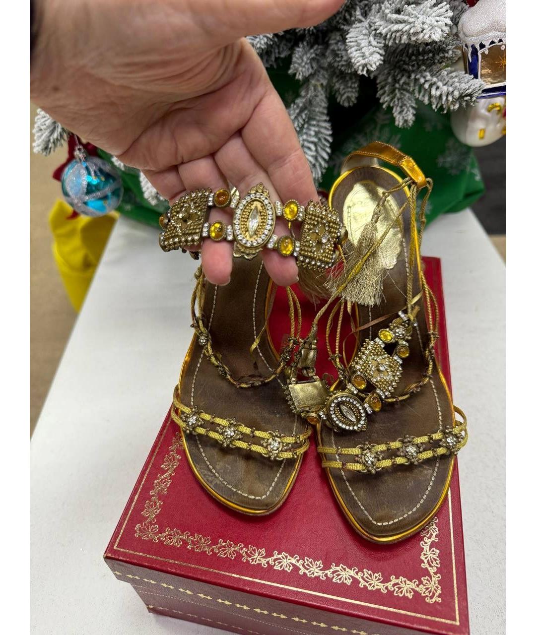 RENE CAOVILLA Золотые кожаные босоножки, фото 3