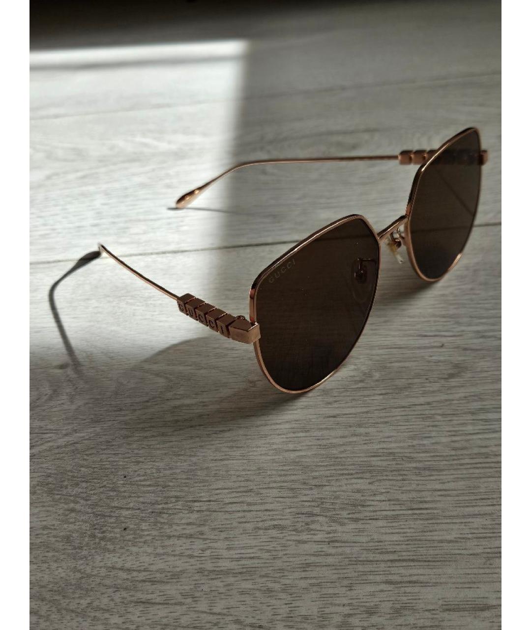 GUCCI Золотые металлические солнцезащитные очки, фото 7