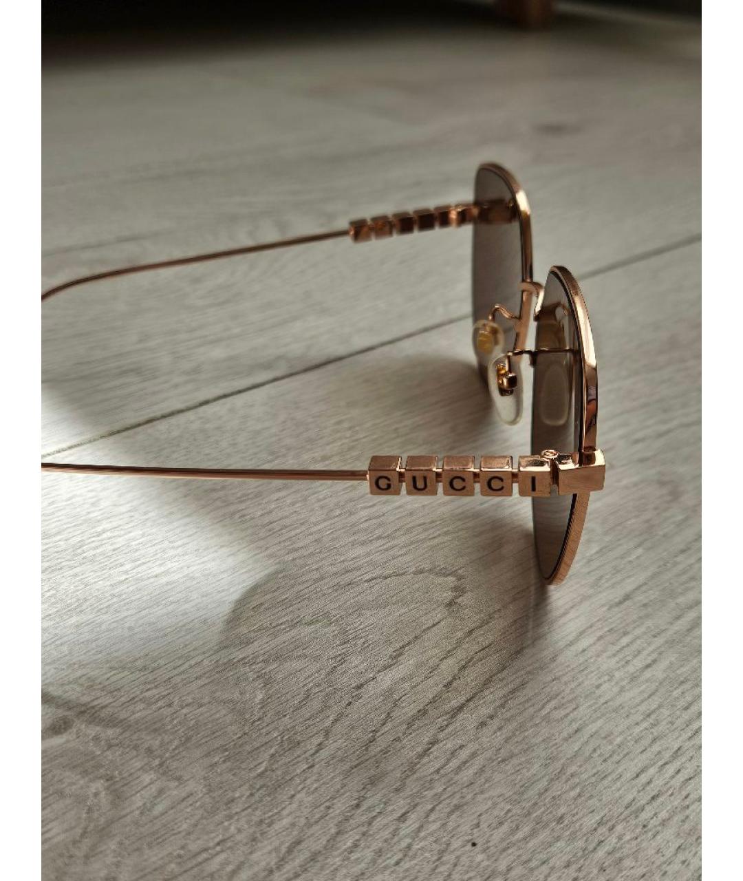 GUCCI Золотые металлические солнцезащитные очки, фото 3